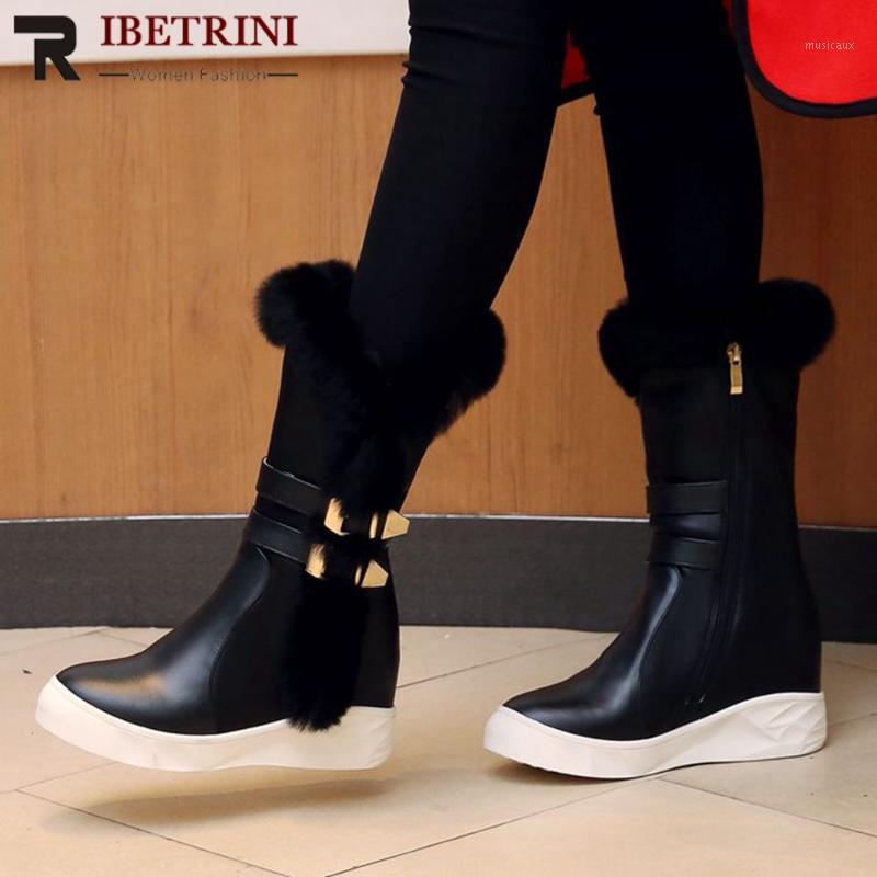 

RIBETRINI Brand New Height Increase Warm Fur Genuine Leather Snow Boots Female Stylish Winter Shoes Boots Women1, Beige