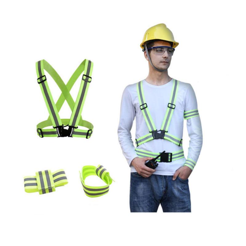 

4 Pcs Reflective Clothes Accessory Polyester Night Safety Wrist Band for Cycling Jogging, Green