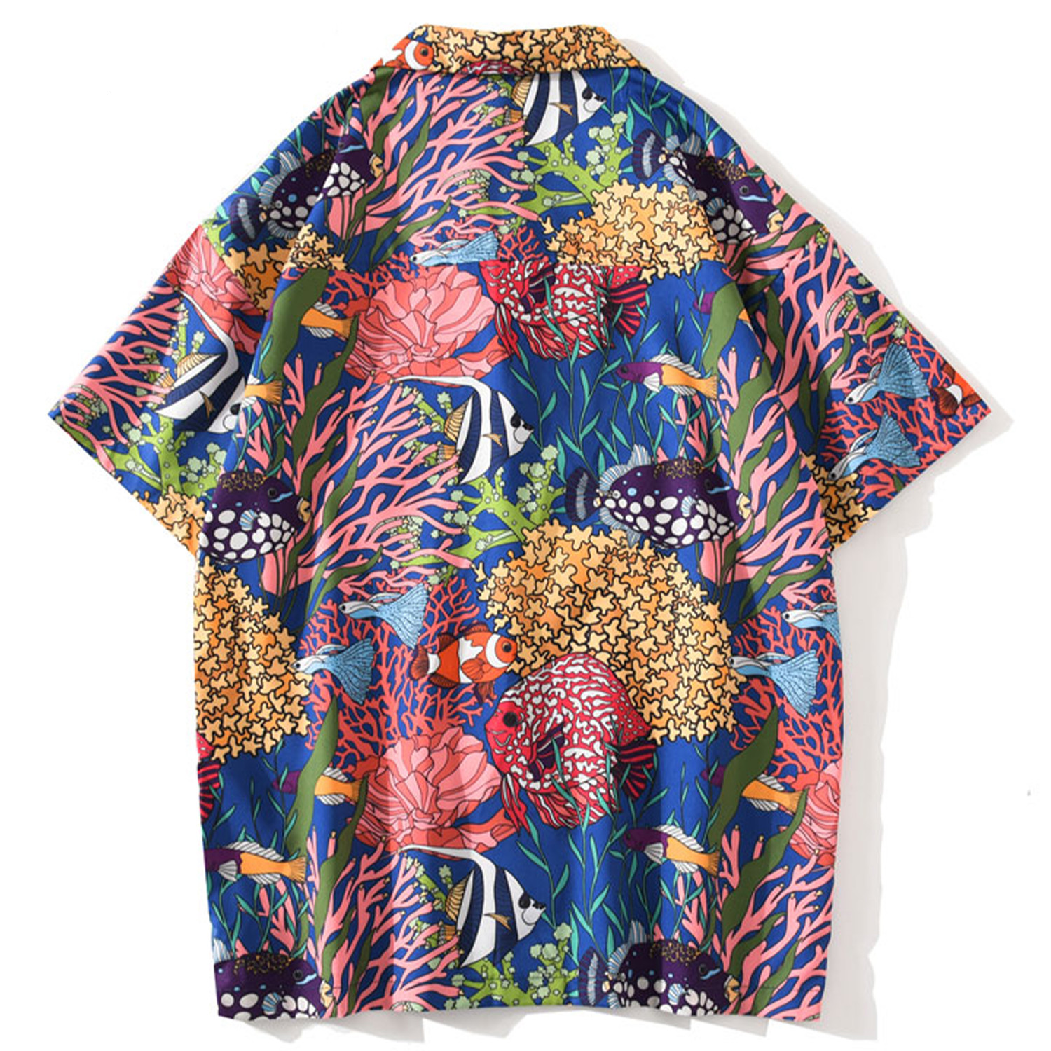 

2021 New Aelfric Eden Sea Animal Print Hip Hop Men Shirts Streetwear Hawaii Beach Short Sleeve Summer Harajuku Retro Oversized Loose Tops Hs, One