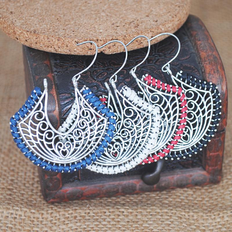

New Bohemian Hoop Earrings Hand Braided Rope Vintage Carved Flower Heart Hollow Earrings for Women Romantic Jewelry Gifts