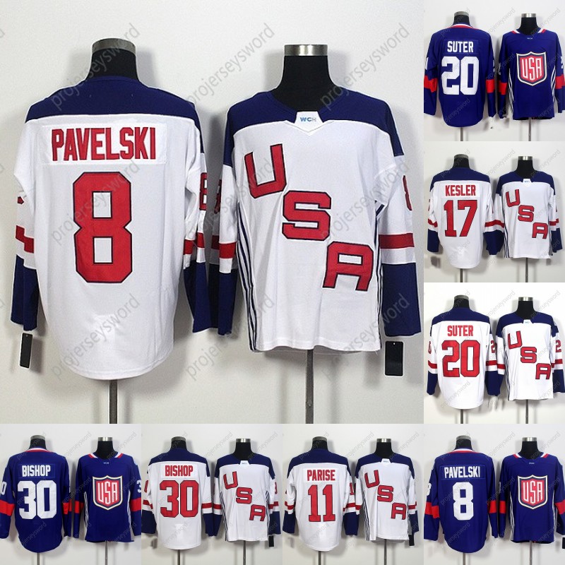 

2016 World Cup Blank Team USA Hockey Jerseys 8 Joe Pavelski 11 Zach Parise 17 Ryan Kesler 20 Suter 30 Ben Bishop World Cup of Hockey Jersey, 30 white