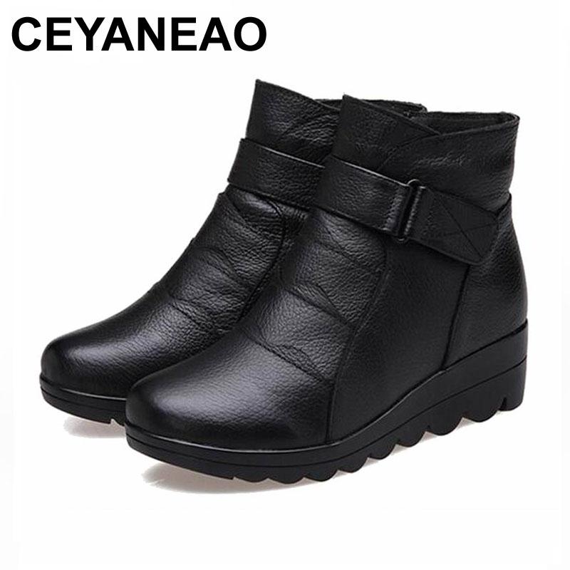 

CEYANEAO 2020 Snow boots shoes women genuine leather winter boots women warm plush winter shoes plus size 41, Black