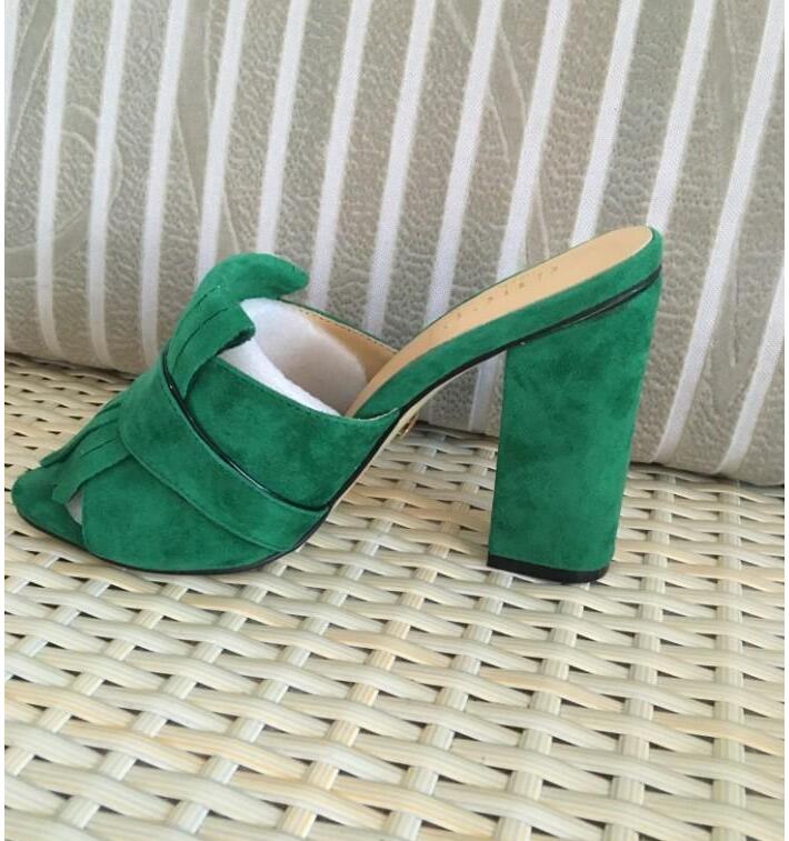 

2020 New girls design fashion high heels sandals women's casual soft suede green shoes chunky open toe outdoor sexy red pumps slides size 41, Green 11cm