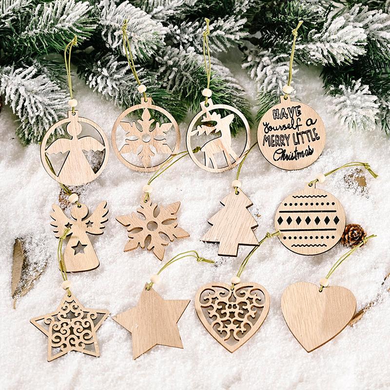 

12pcs/box Christmas Wooden Pendants Ornaments Hanging DIY Xmas Tree Decoration For Home Christmas Party New Year Decorations