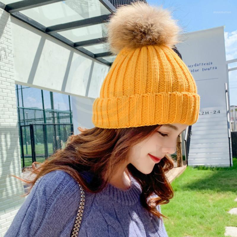 

Cute Winter Mom Women Baby Kids Crochet Knitted Hat Caps Children Girl Boy Wool Fur Bobble Ball Pompom Beanies Hats1, N002-yellow