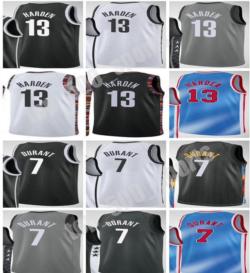

2021 Men Basketball James 13 Harden Jersey Black White Grey Kevin 7 Durant Jerseys Fast Shipping, Colour 1