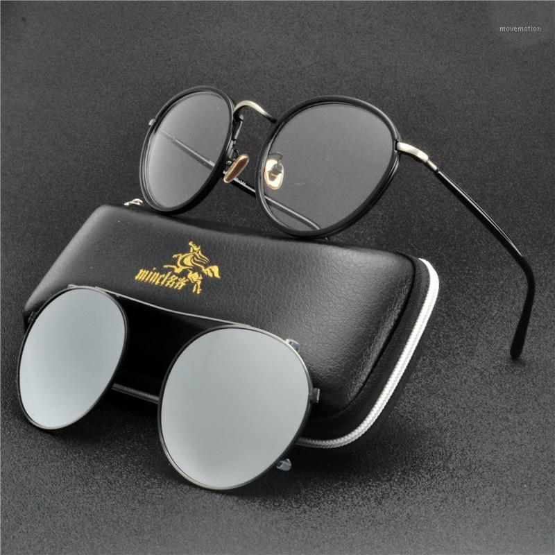 

MINCL/ Round Clip On Sunglasses For Men Polarized TR90 Metal Spectacle Frame Myopia Prescription Glasses Women Sunglasses NX1