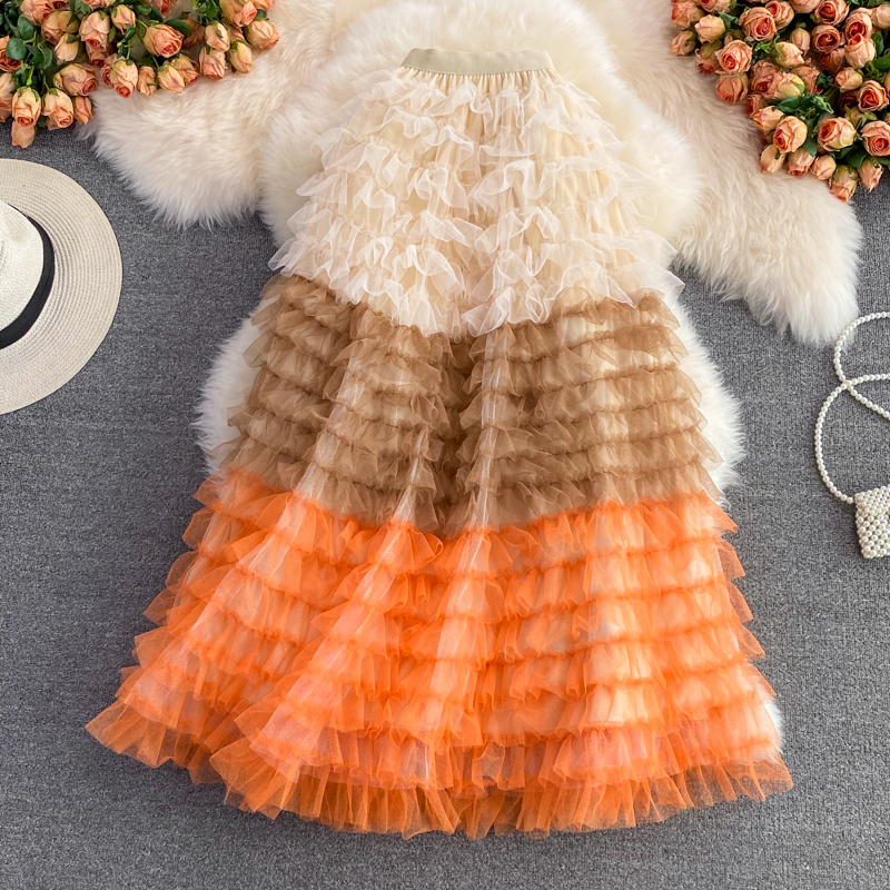 

Purple/Blue/Orange Mesh Long Skirt Casual High Waist Cascading Ruffle Midi Faldas Female Autumn Draped Saias 2022 New Fashion, Same as picture