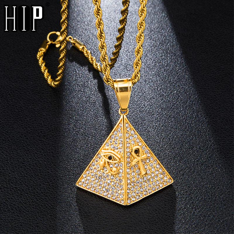 

Hip Hop Iced Out Bling Egyptian Pyramid Pendant Paved Rhinestoned Stainless Steel Necklace & Pendants For Men Jewelry