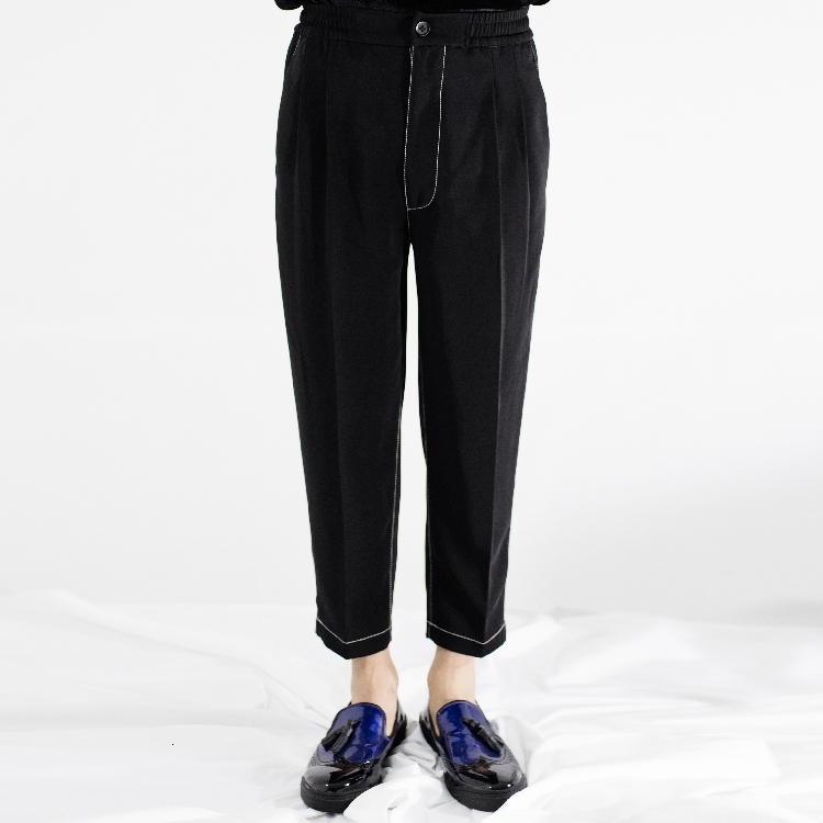 

2021 Self-made Casual Male Pants New White Line 9 Stitches Elastic Waist. -6xl Thousand Dollars! AS1Z, Black