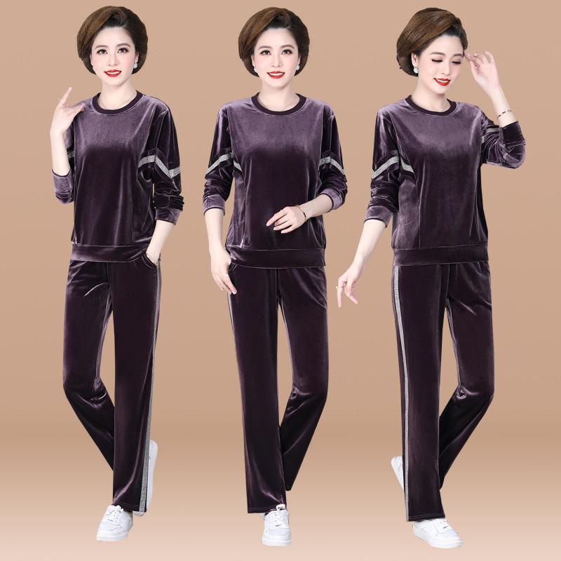 

5XL Spring Autumn Women Tracksuit Sportswear Velvet Loose Sweatshirt+pant Running Jogger Fitness Workout Leisure Set Sport Suit, Purple