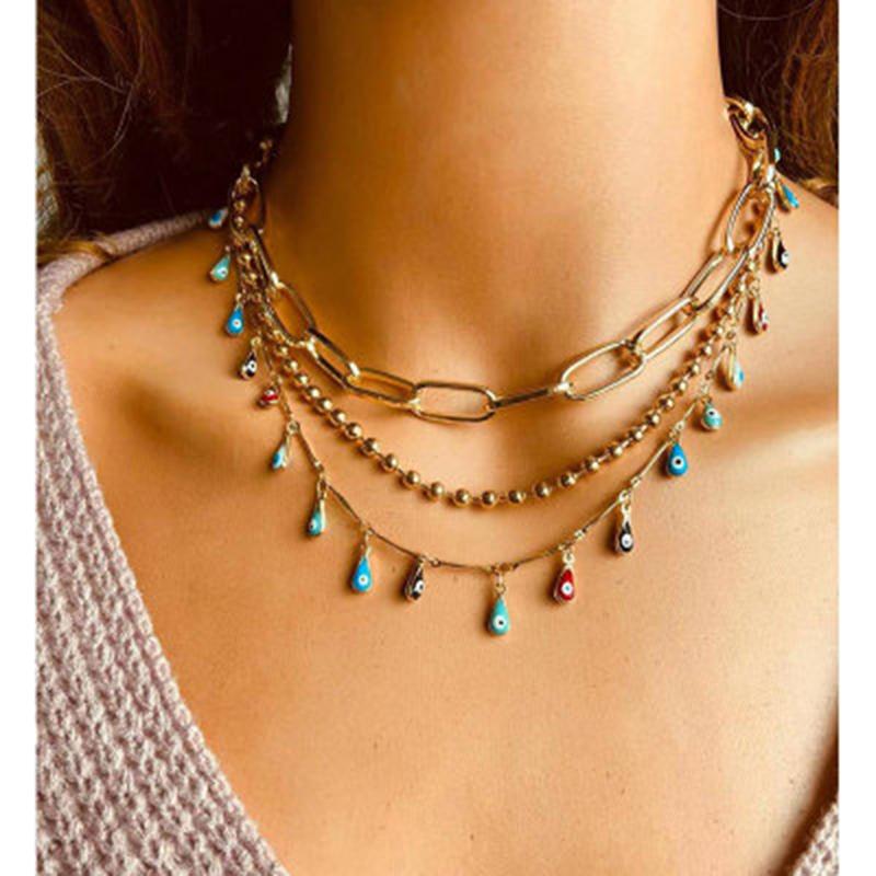 

New style women's necklace European and American fashion devil's eye chain versatile Eye Pendant clavicle Chain Necklace