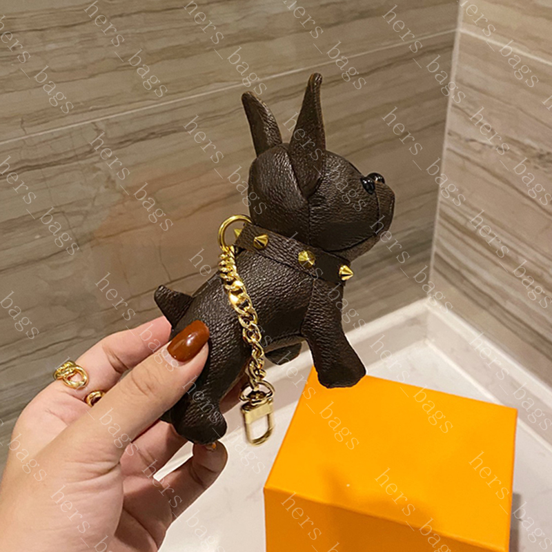 

Leather Keychain Women Luxurys Keychains Mens Designers Key Chain Fashion Car Cute French Bulldog Brands Chains portachiavi with box 2021