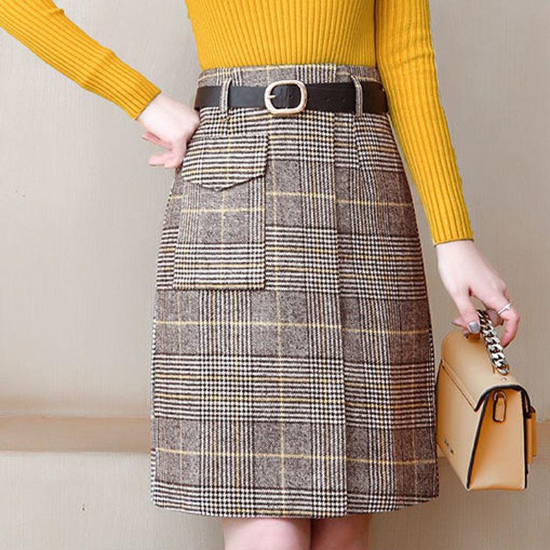 

2020 Autumn and Winter Newplaid Women Wool Skirts Fashion Vintage Slim Sexy Lady Elegant Skirts Fashion Clothing, Gray