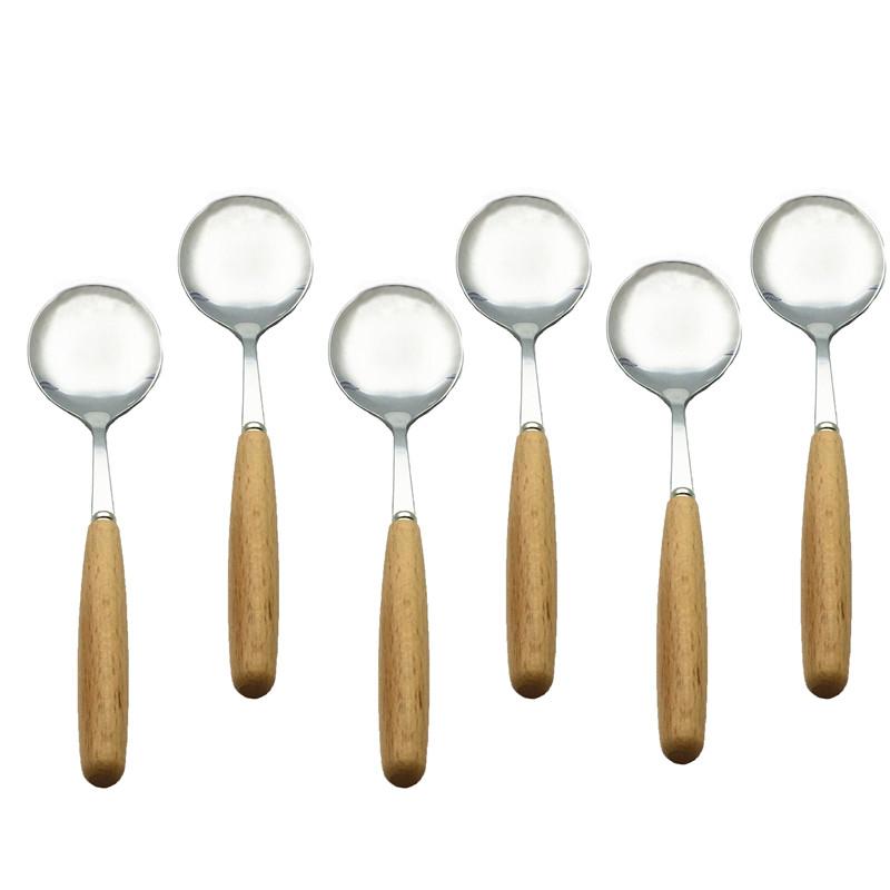 

Simple Style Stainless Steel Dinner Spoon Coffee Spoon Soup With Wooden Handle Flateware Dinnerware Set Tableware 6pcs/set