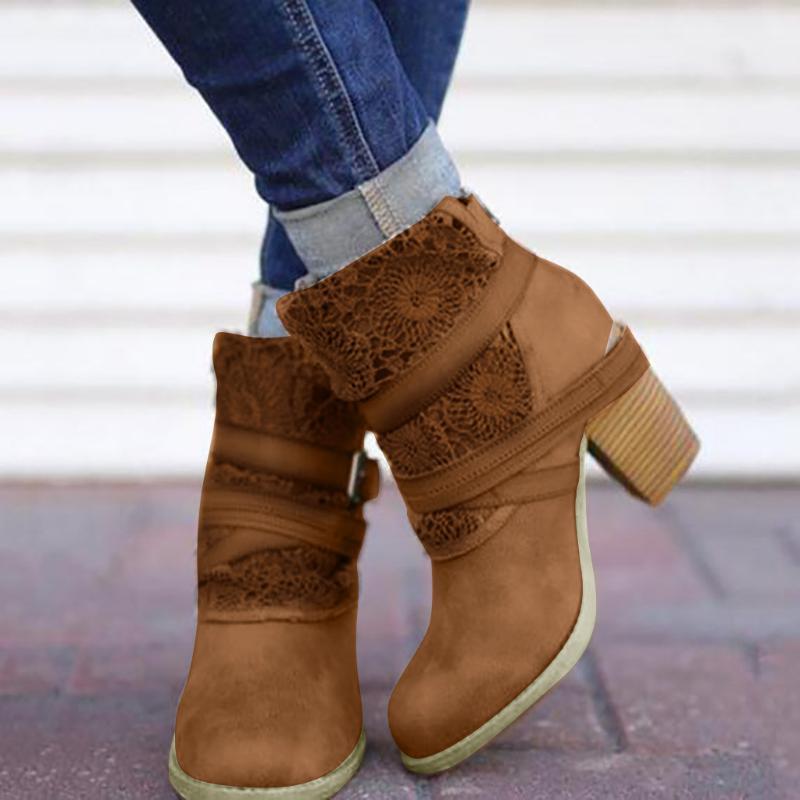 

Women Boots 2020 Retro Platform Boots Thick High Heel Botines Mujer Non-Slip Shoes Short Ankle Boot For Women Chaussures Femme1, Brown