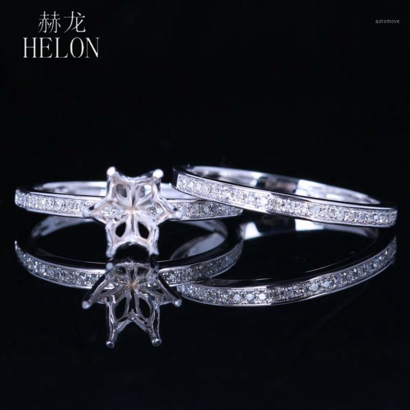 

HELON 6.5mm Round Solid 10K White Gold Pave Natural Diamonds Semi Mount Engagement Wedding Ring Setting Women Fine Diamond Band1