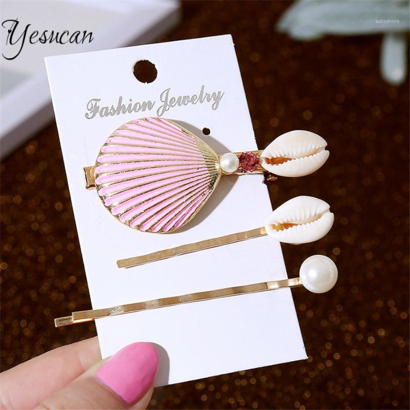 

Scallop Hair Jewelry 4Color Fashion Fresh Imitation Pearls Natural Shell Hair Clips Set for Women Accessories Jewelry1