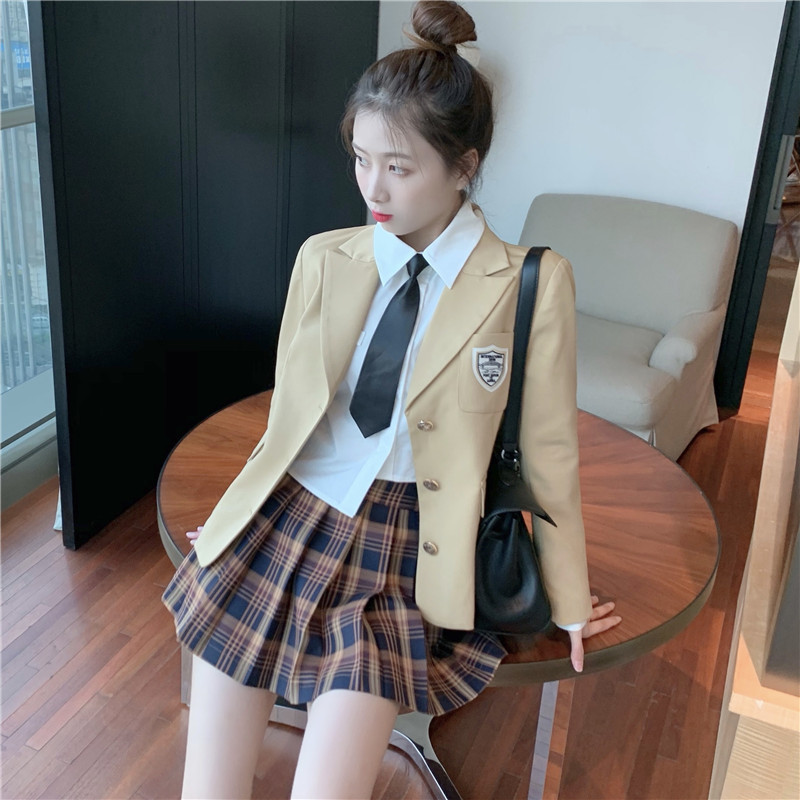 

2021 New 3 Women' *skirt Plied Kawaii-style Autumn Matching Sets Blazer Bow Shirt Suit Skirt G2UF, White