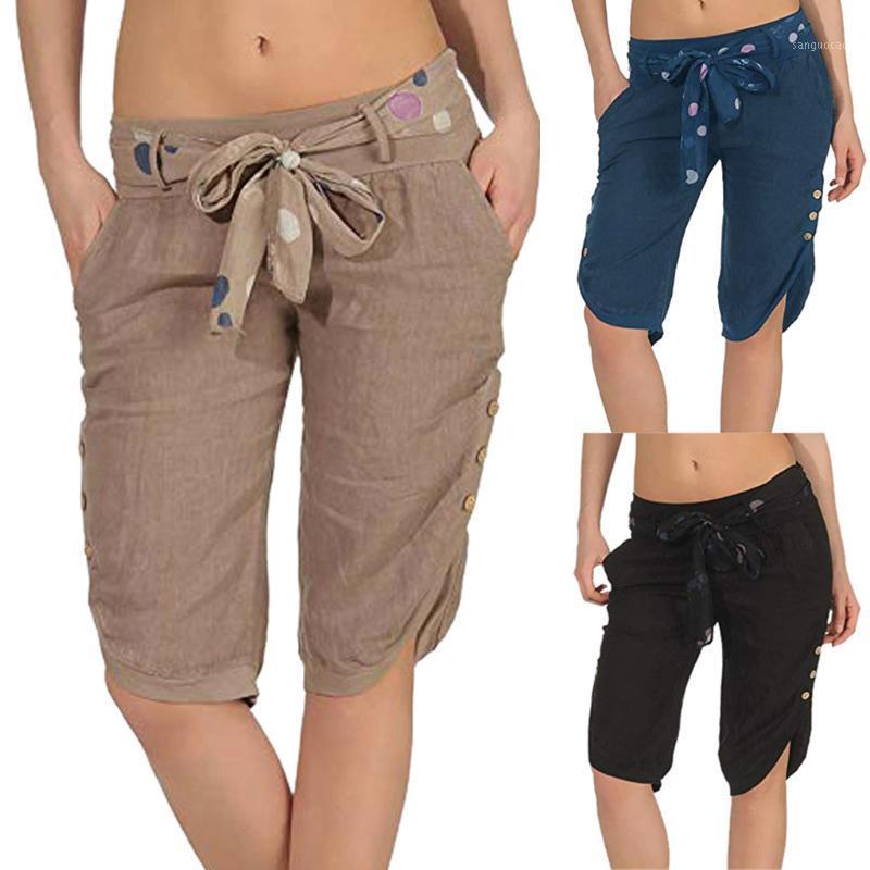 

Women Summer Elastic Waist Check Pants Shorts Baggy Wide Leg Plus Yoga Capris1