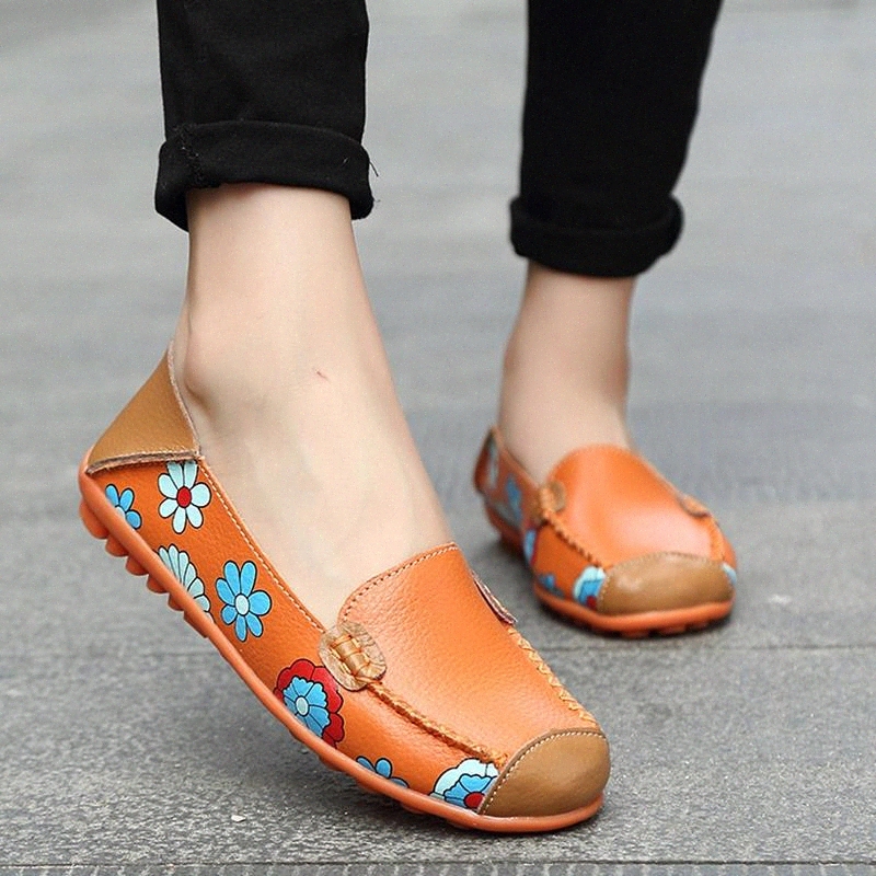

2019 Genuine Leather Shoes Women Plus Size 44 Women Flats For Nurse Ballerina Flat Shoes Slip On Loafers Casual Mocassin Femme #sq5u