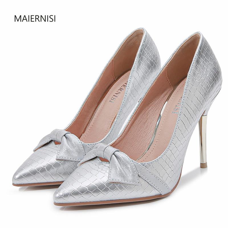 

shoes woman New pattern Cusp ladies shoes Super large code Superior quality Wedding 10CM Stiletto heels 4-12 13 MAIERNISI, Silver