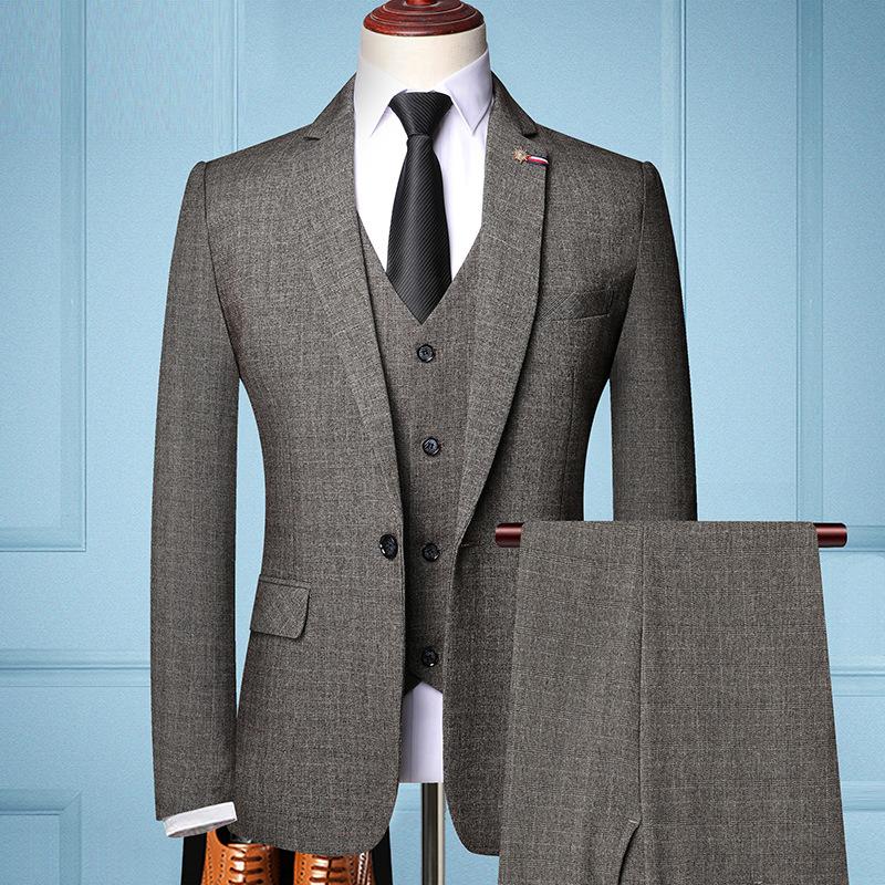 

2021 Men's Fine Plaid Suit Autumn Slim Fit Business Professional Formal Wear Suit Three Pieces, Gray