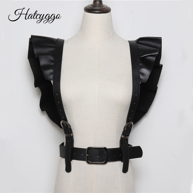 

HATCYGGO Sexy Women Leather Belt Female Slim Body Bondage Cage Punk Harness Waist Straps Suspenders Fashion Belt Accessories LJ200923, Black;brown