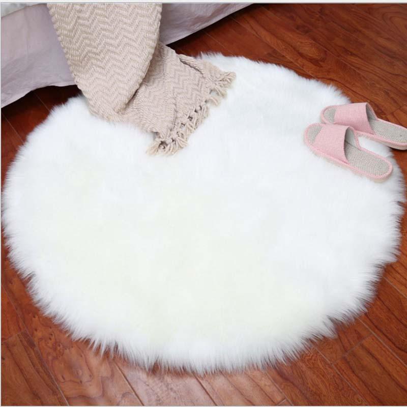 

Round Soft Faux Sheepskin Fur Area Rugs for Bedroom Living Room Floor Shaggy Silky Plush Carpet White Faux Fur Rug Bedside Rugs