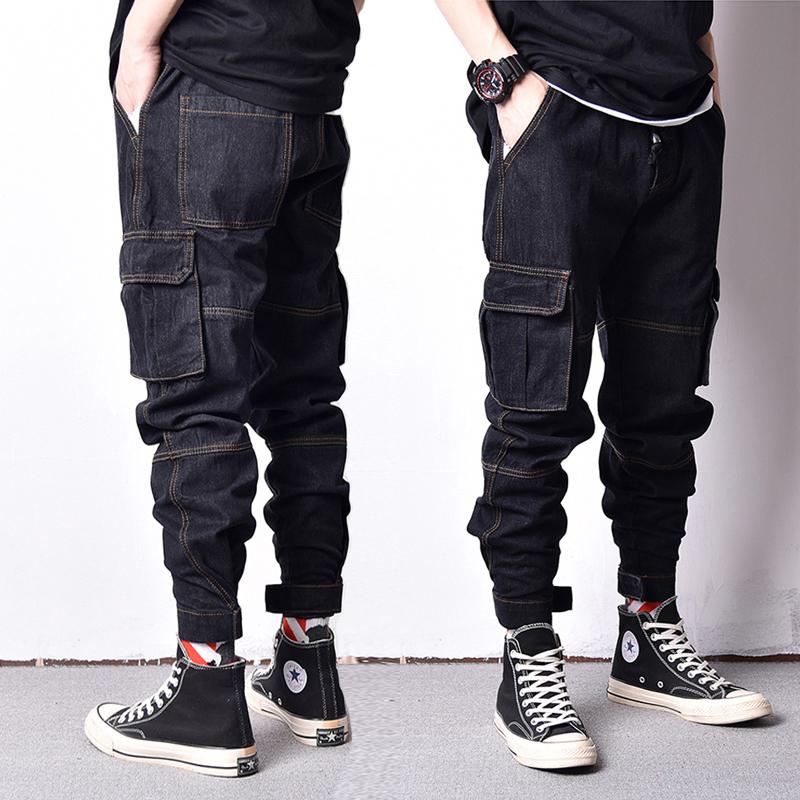 

Design Japanese Style Vintage Men Jeans Original Color Spliced Fashion Loose Fit Big Pocket Cargo Pants Hip Hop Jogger Jeans Men