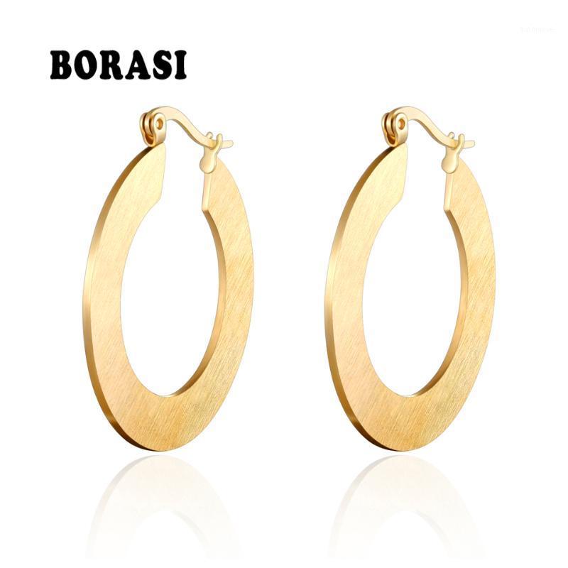 

BORASI New Long Double Circle Round Dangle Earrings For Women Vintage Gold Color Stainless Steel Hyperbole Earrings Party Gift1