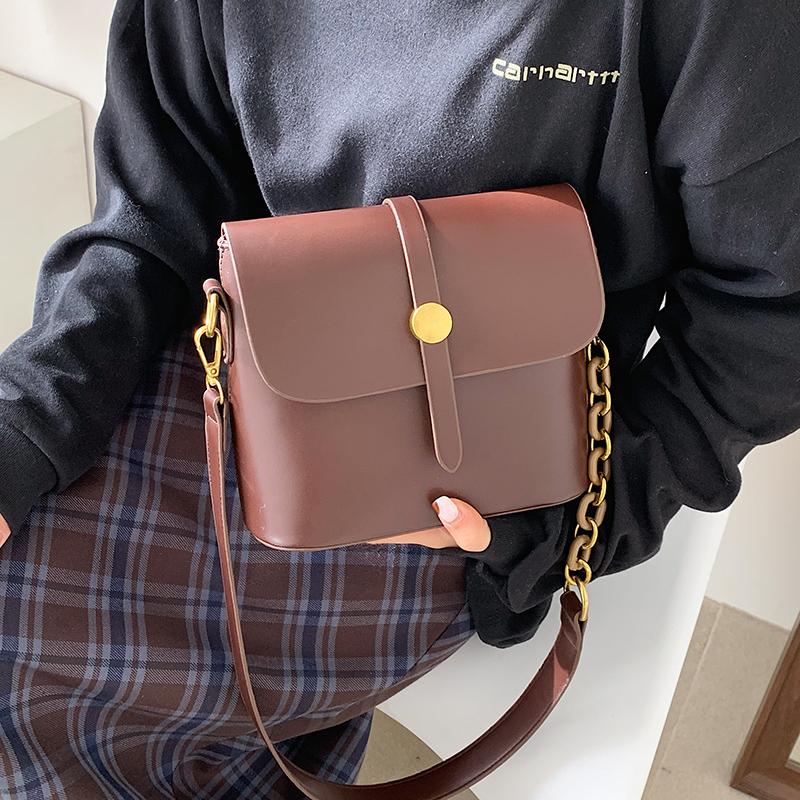 

Retro Simple Solid Color PU Leather Bucket Crossbody Bag for Women 2021 Shoulder Brand Designer Ladies Luxury Chain Handbag, Beige