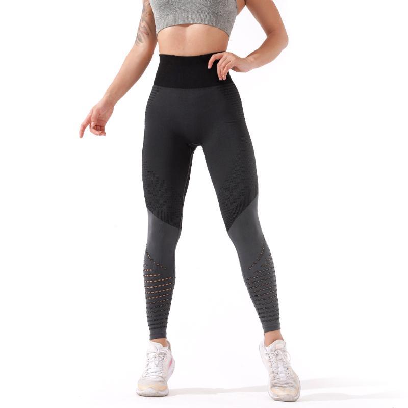 

Seamless Gym Leggings Women Hollow Out Design High Waist Tummy Control Fitness Yoga Pant Workout Trainning Activewear Female, Black