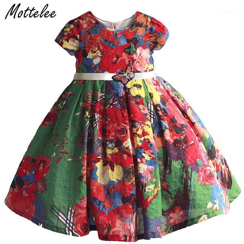 

Mottelee Girls Dress Flower Print Pageant Ball Gown Cotton Kids Wedding Party Dresses Summer Baby Vintage Frock for 2-8 Years1, Navy pink