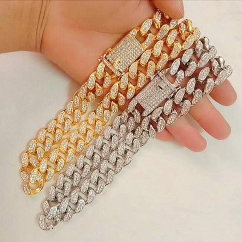 

Net red wild necklace men's personality gold-plated full zircon bracelet trend