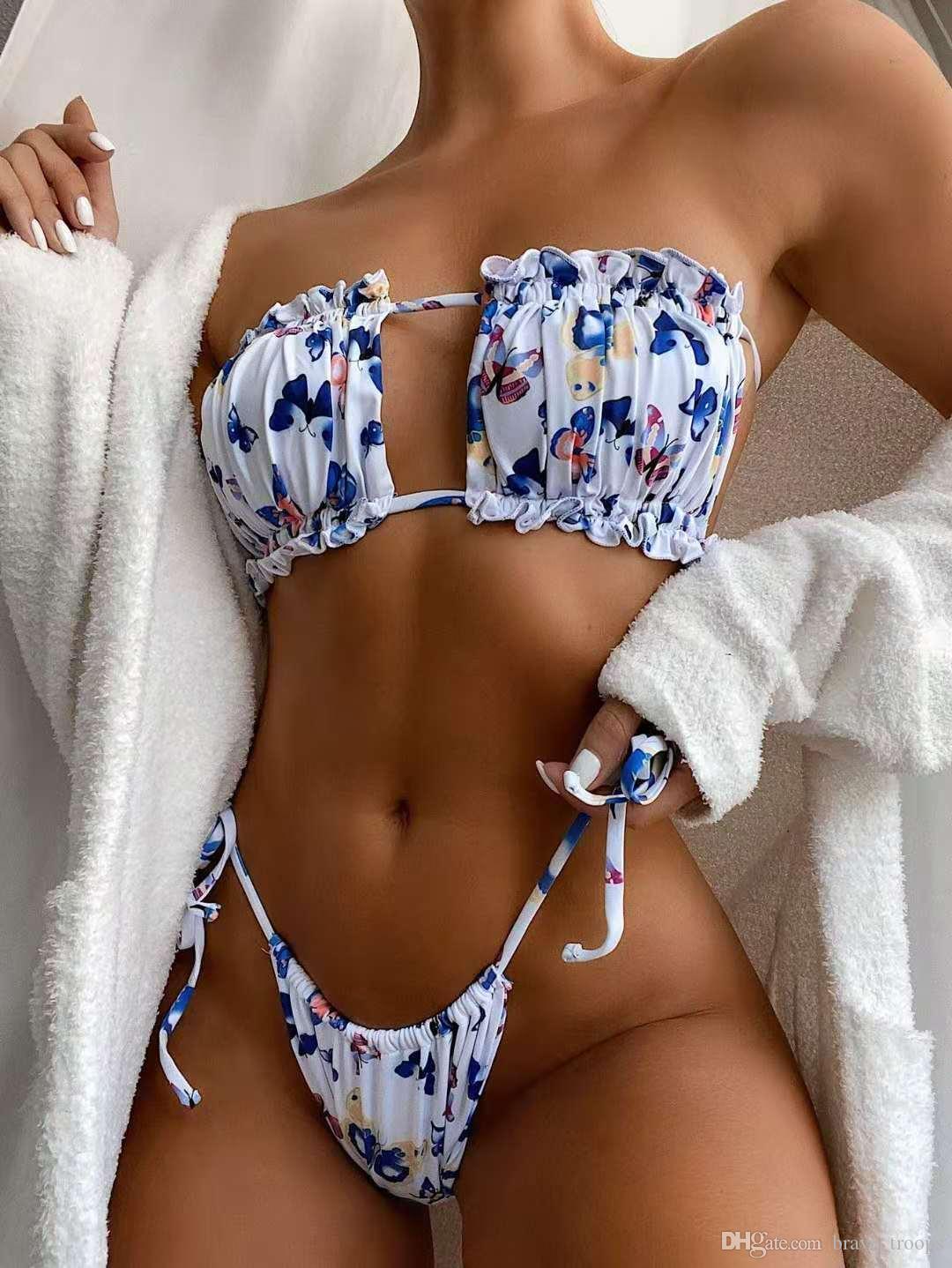 

2020 European and American new swimsuit Amazon express hot sale sexy pleated hollow bikini foreign trade bikini 002