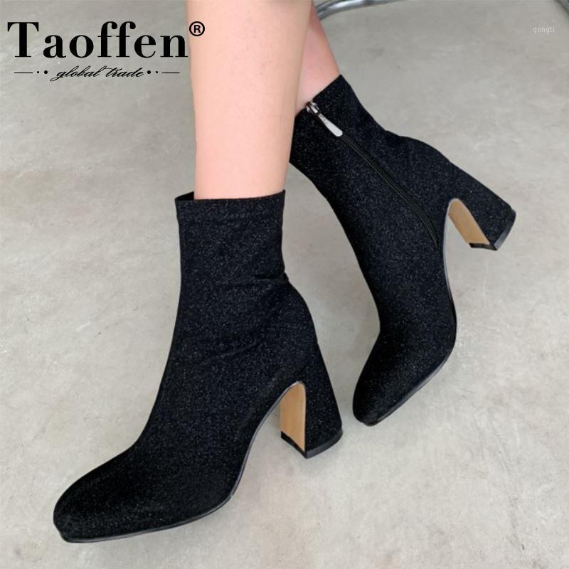 

TAOFFEN women high heel boots strange heel zipper women ankle boots sexy fashion winter shoes woman footwear size 34-391, Black 1