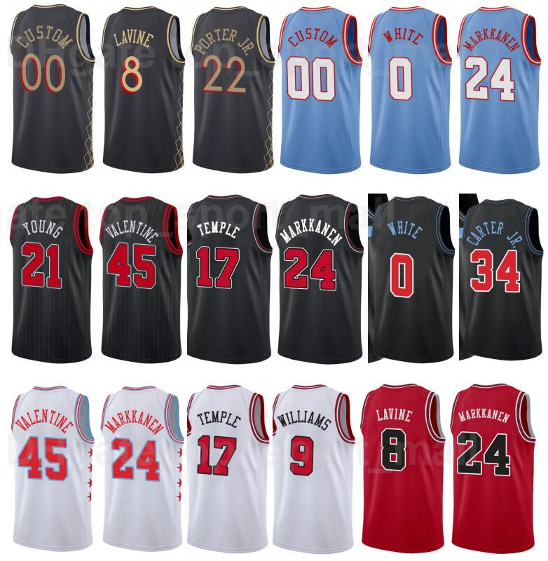 

Printed Basketball Zach LaVine Jersey 8 Otto Porter Jr 22 Coby White 0 Wendell Carter Jr 34 City Earned Edition Black Red White