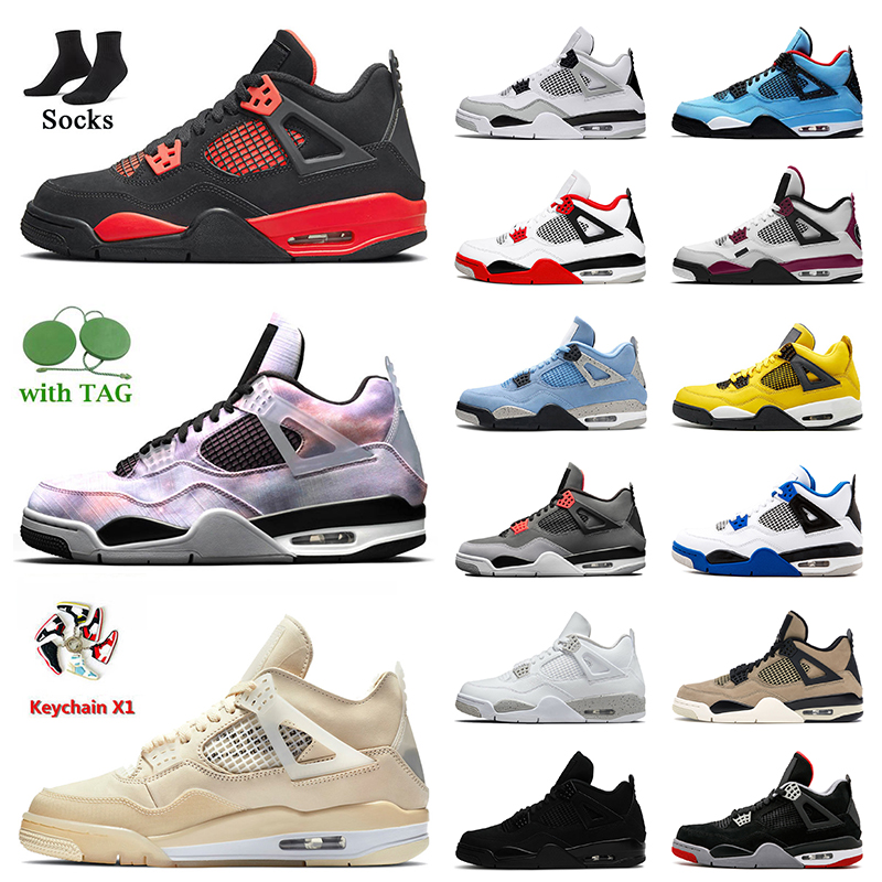 

Outdoor Sports Jumpman 4 Basketball Shoes 4s Women Mens Trainers Red Thunder Zen Master Sail White Oreo Military Black Cat Infrared Cactus Jack Sneakers With Socks, C44 grey 40-47