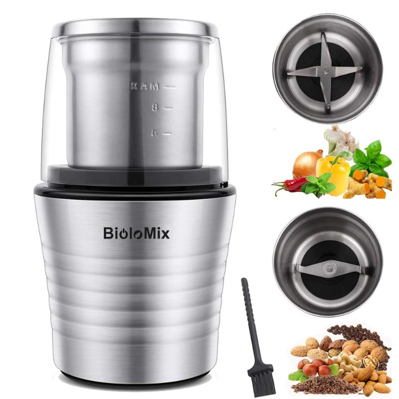 

Biolomix Stainless Steel Chopper Multipurpose Electric Coffee Bean Grinder Portable Personal Mini Dry and Wet Blender Mixer