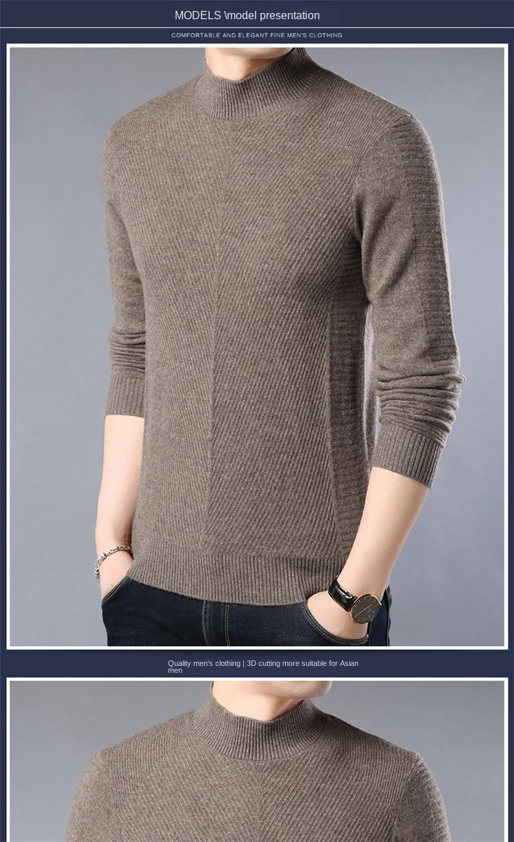 

Men's sweater winter thickened warm knitted bottomed sweater with wool half high collar trendy solid color, Green