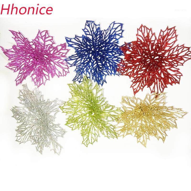 

Wholesale-K15337 Wholesale 14cm Plastic Simulation Christmas Glitter Hollow Flower Wedding Artificial flowers Valentine's Day Decoration1, Green