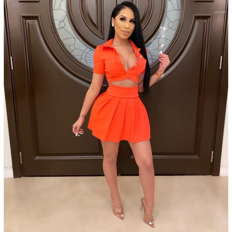 

Tmustobe Sexy Cute Student Uniform Short Sleeve Short Skirt Suit Two Piece Set Solid Color Blouse Shirt + Mini Skirt Suit1, White