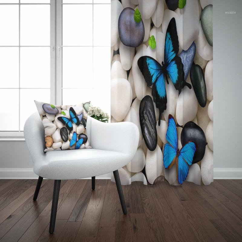 

Else White Black Pebble Stones on Blue Butterfly 3D Print Living Room Bedroom Window Panel Curtain Combine Gift Pillow Case1, As pic