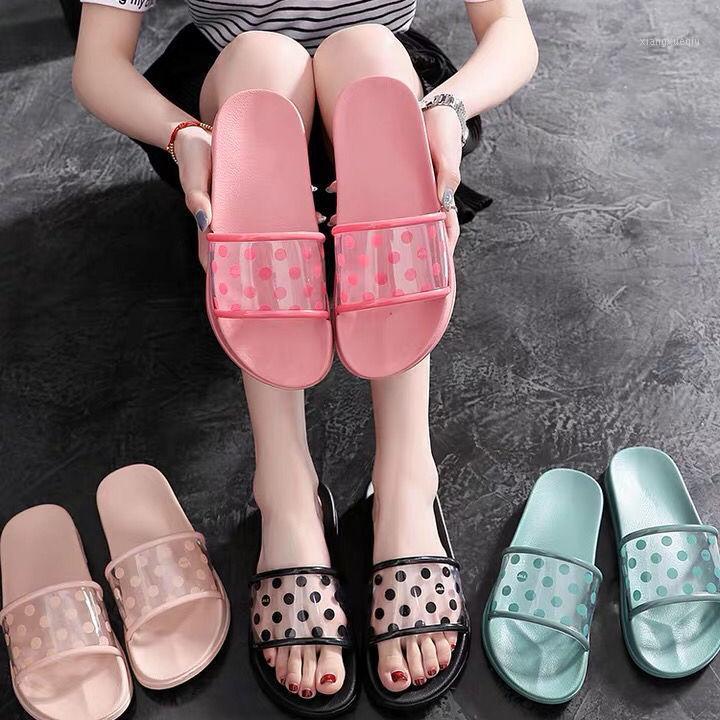 

New Style Slippers Women's Summer Beach Non-Slip Soft Bottom Student Slippers Polka Dot Net Red Home Women's1, Black