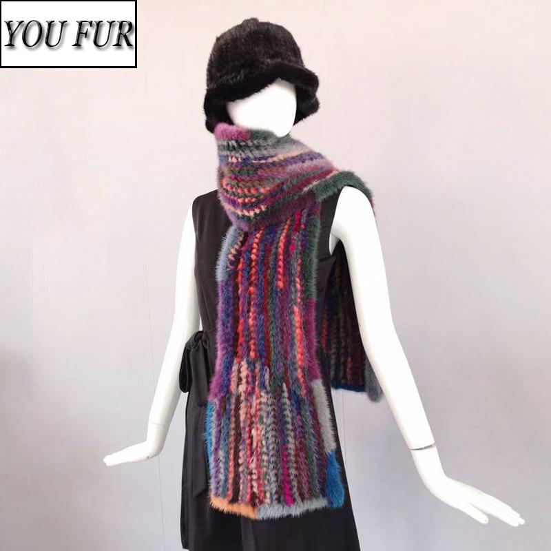 

2020 Women Fashion Colorful Real Scarf Natural Warm Muffler Lady Quality Knitted 100% Gunuine Scarves