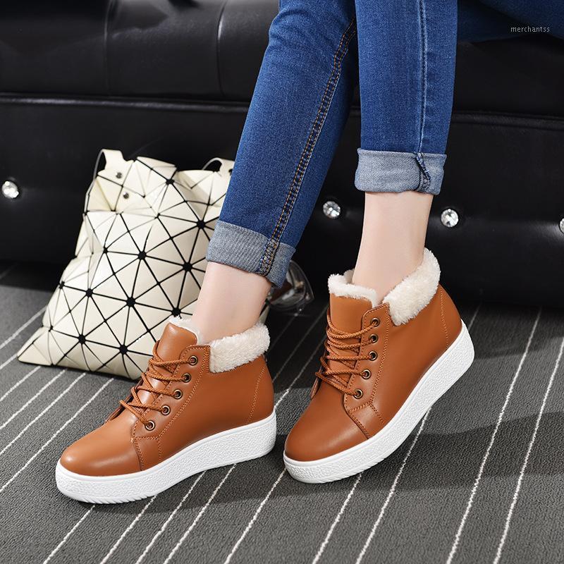 

Flat Platform Women Boots Winter Casual Shoes Lace Up Warm Cashmere Leather Boots High Top Women Shoes Snow Botas XZ741, Black