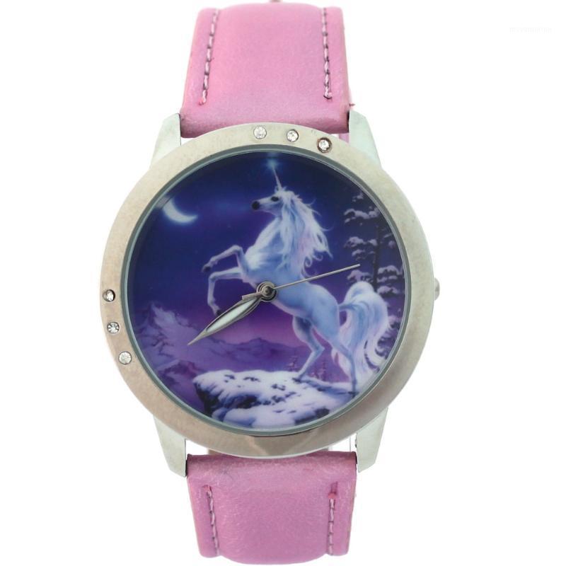 

Lucky unicorns Cartoons Animal Men Women's Watch Analog Quartz Crystal Diamonds Leather Lady Student Wristwatch Gifts L36c1, Blue