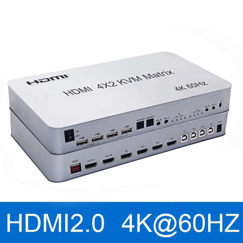 

4 Port USB KVM Matrix 4X2 dual monitor 4K@60Hz HDR Switch Splitter 4 in 2 out 2.0 Switcher Support Keyboard Mouse
