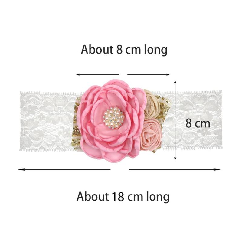 

24pcs/lot Stain Wedding Flower Girl Headband Glitter Rhinestone Pearl Baby Lace Hair Band Fashion 0-3T Baby Vintage Headwraps, Mix color